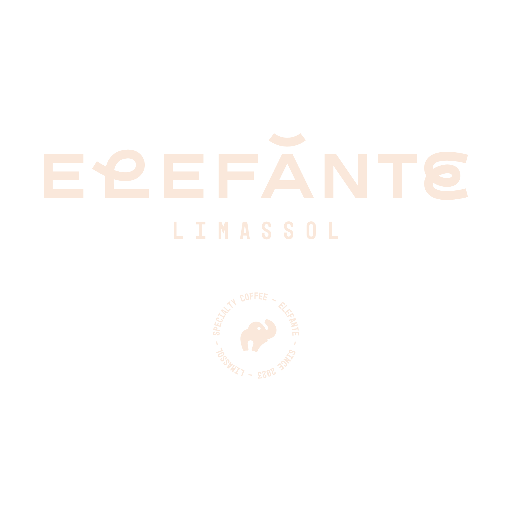 A stylized representation of the words Elefānte Limassol above li small drawing of an elephant.